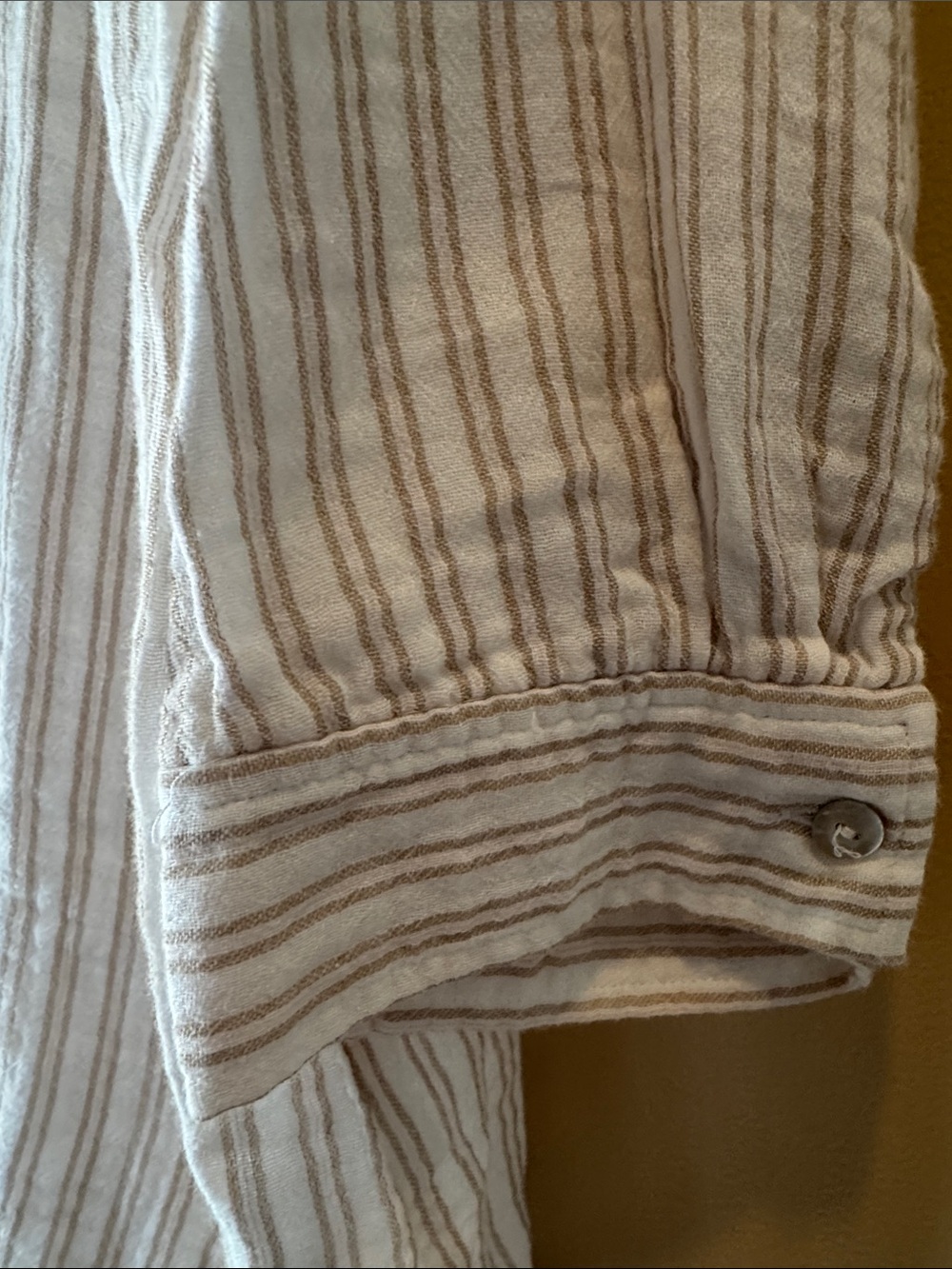 Eileen Fisher White Button-Down Tunic with Tan Stripes - Picture 6 of 7